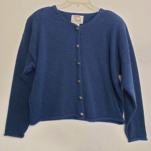 Ninon de leclos Women's Large Wool Blend Button Up Blue Cardigan - Picture 6 of 7